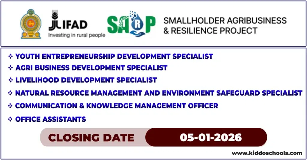 Ministry of Agriculture and Plantation Industries Job Vacancies 2026 (SARP Project)