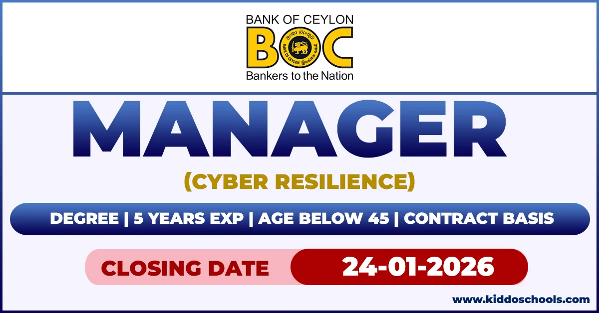BOC Bank Job Vacancies 2026 - Manager (Cyber Resilience)