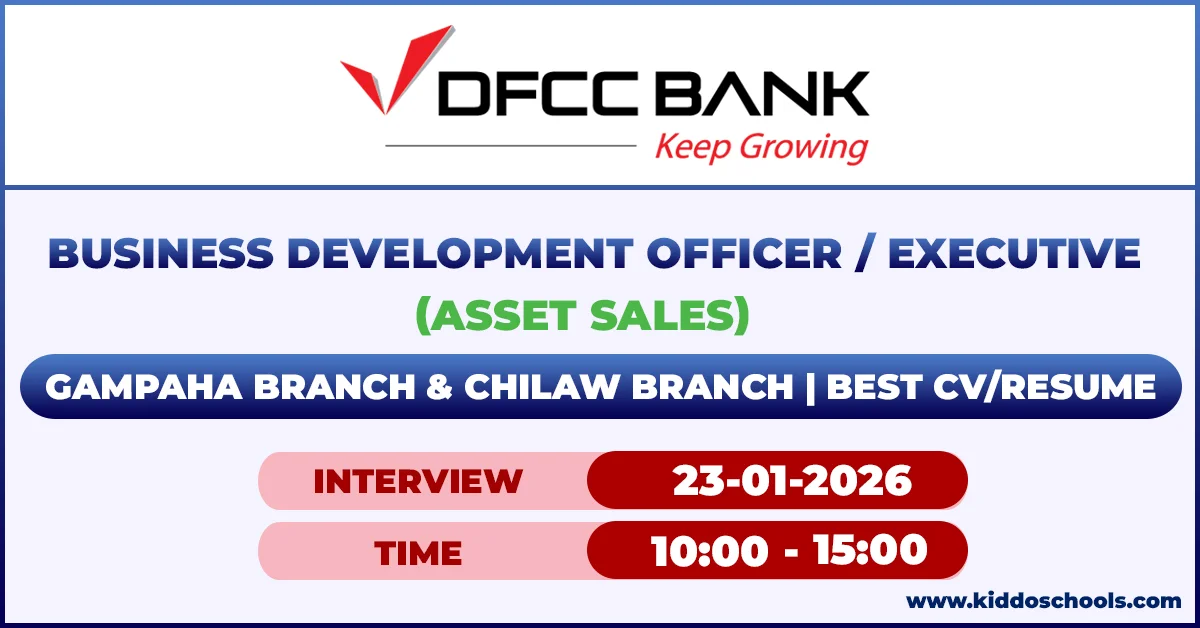 DFCC Bank Job Vacancies 2026 - Business Development Officer / Executive (Asset Sales)