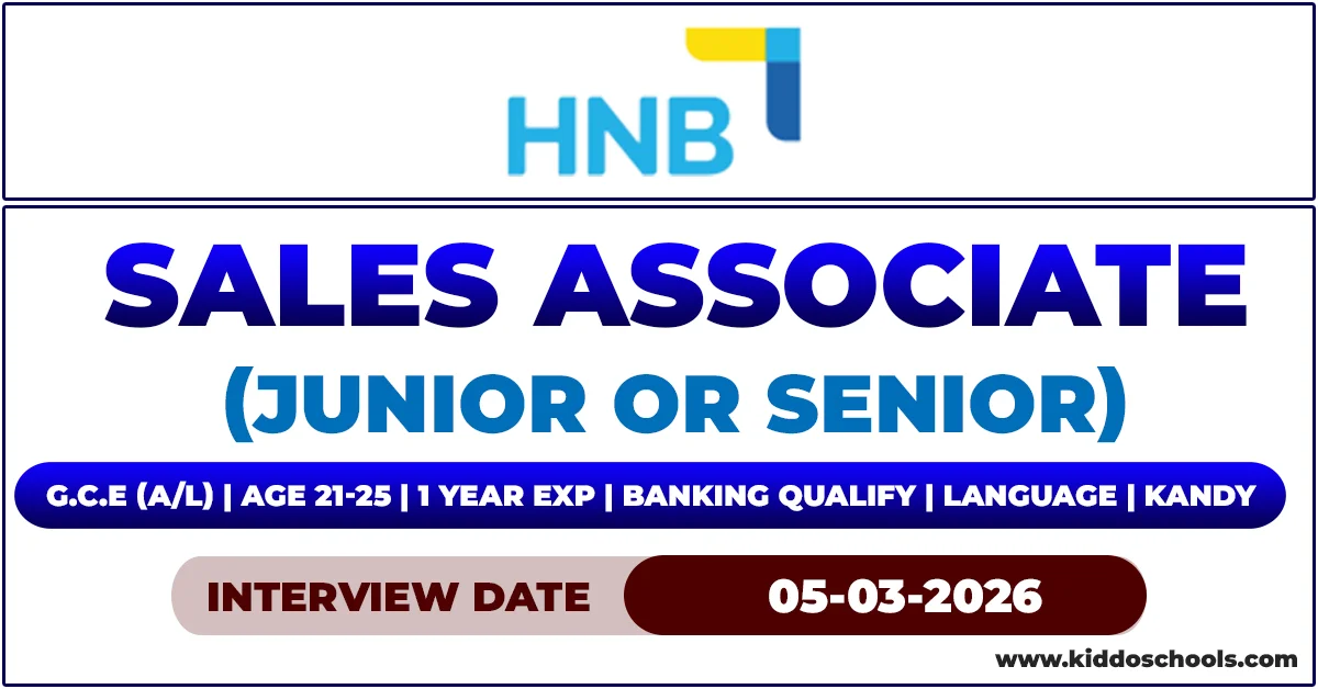 HNB Bank Job Vacancies 2026 - Sales Associates