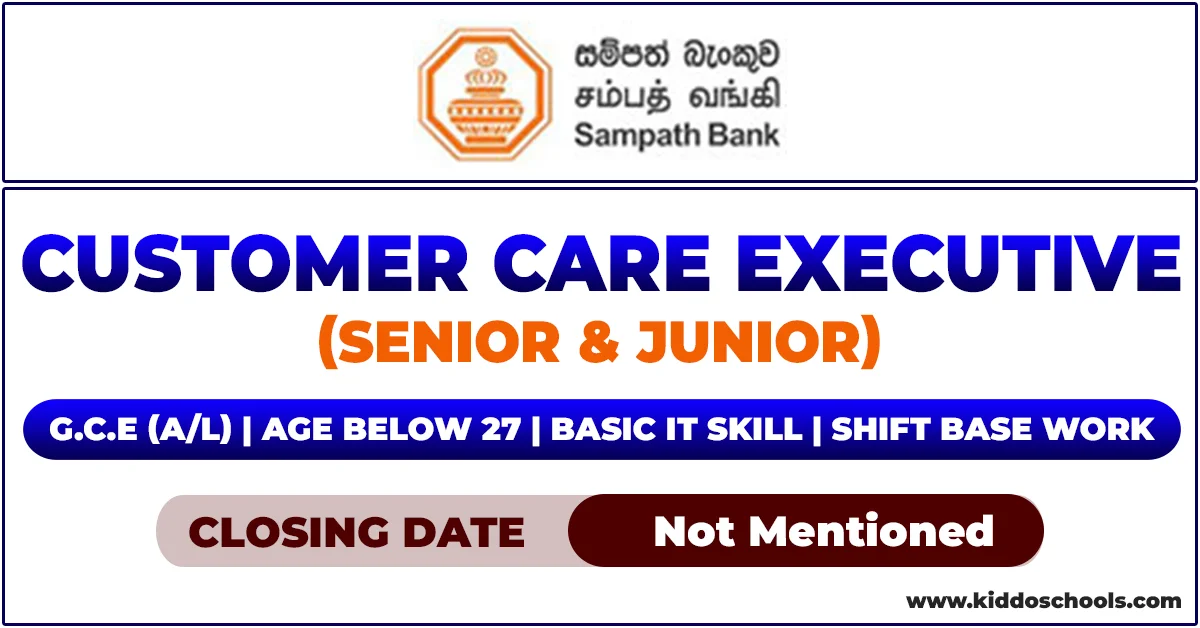 Sampath Bank Job Vacancies 2026 - Customer Care Executive
