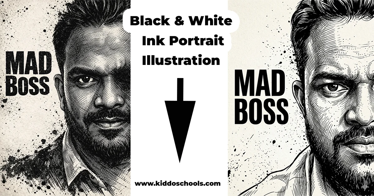 Black and White Ink Portrait Illustration - A Gritty Action Poster Transformation