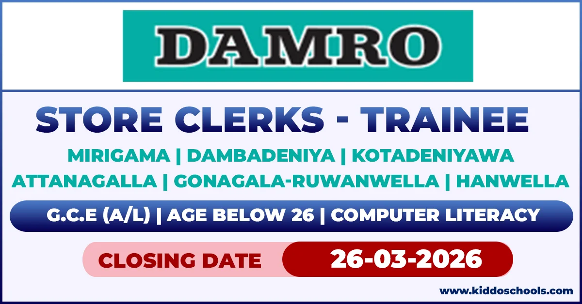 Damro Job Vacancies 2026 - Store Clerks Trainee