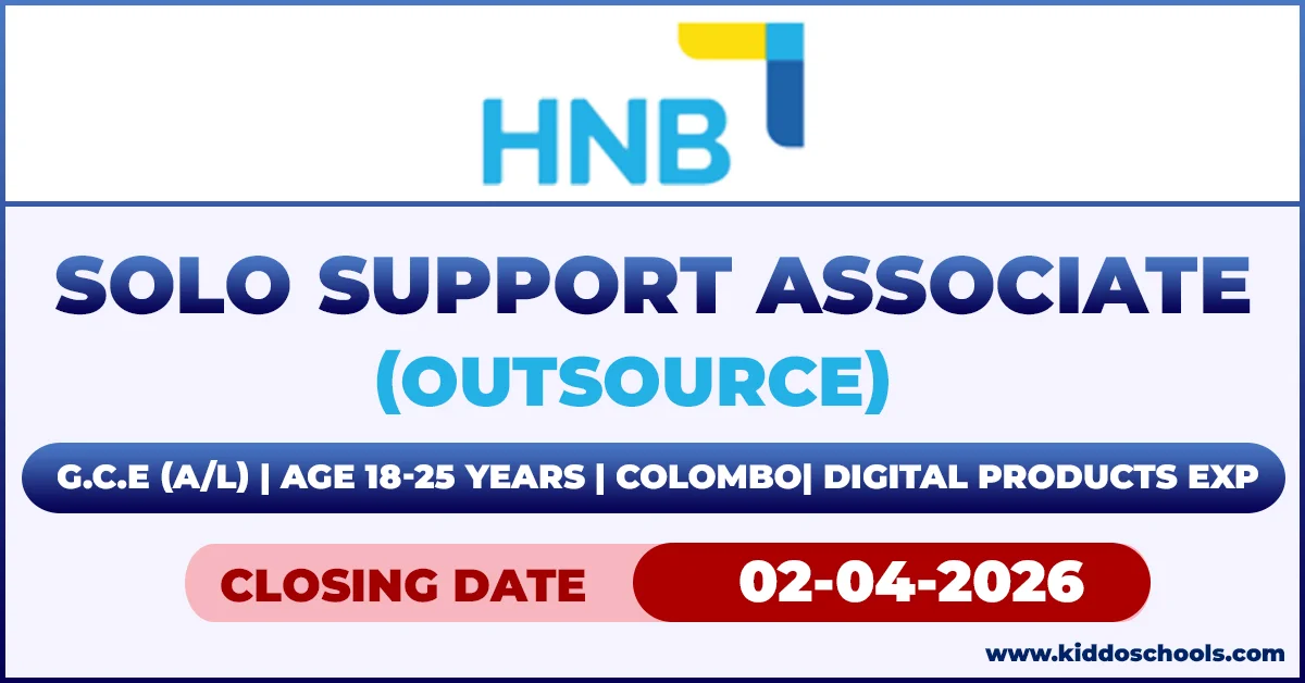 HNB Bank Job Vacancies in Colombo 2026 - Solo Support Associate