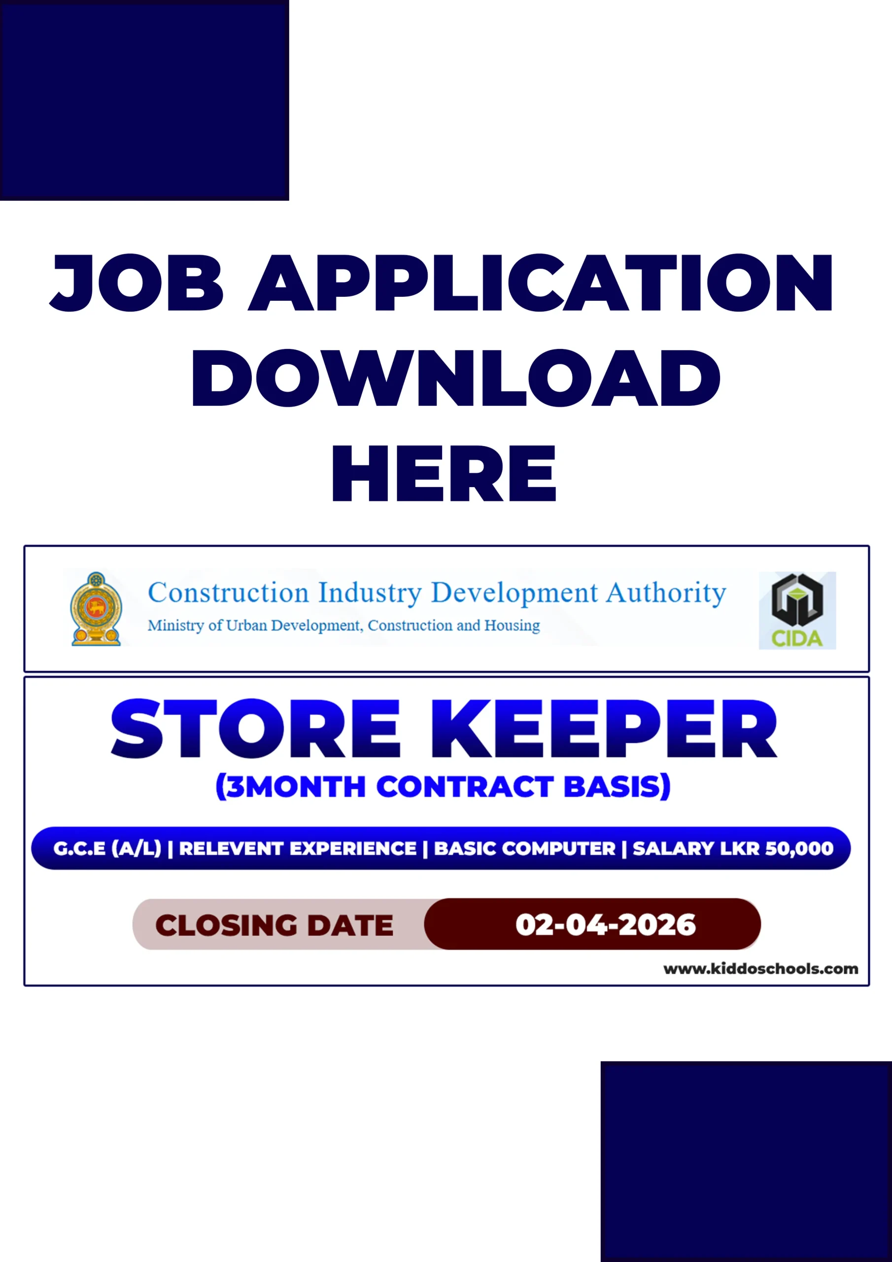Application for Store Keeper Job Vacancies 2026 at Construction Industry Development Authority 1 Application for Store Keeper Job Vacancies 2026 at Construction Industry Development Authority