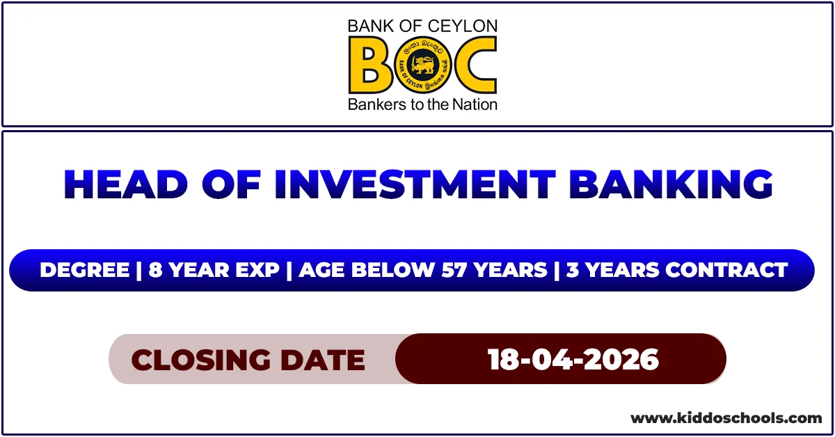 BOC Bank Job Vacancies 2026 - Head of Investment Banking