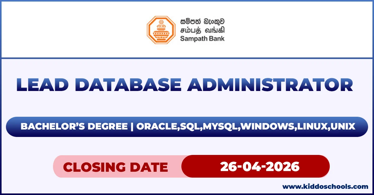 Sampath Bank Job Vacancies 2026 – Lead Database Administrator (Apply Now)