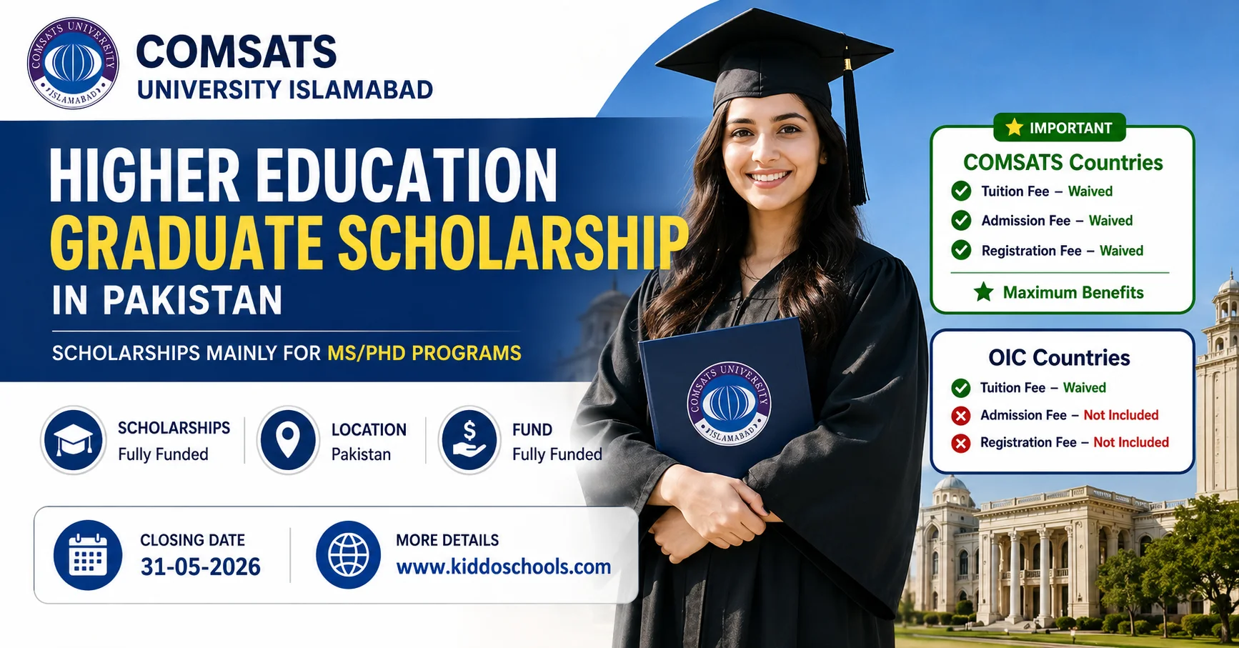 Graduate Scholarship in COMSATS University Islamabad - Pakistan