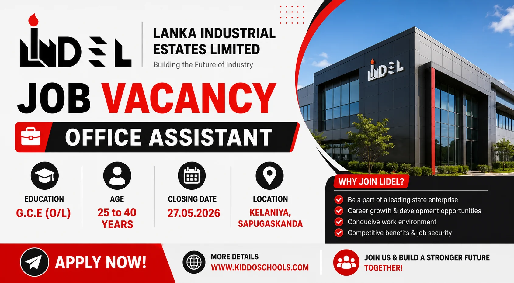 Office Assistant Job Vacancies 2026 - Lanka Industrial Estates