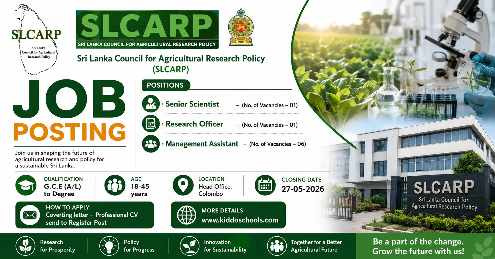 Sri Lanka Council for Agricultural Research Policy (SLCARP) Job Vacancies 2026 May