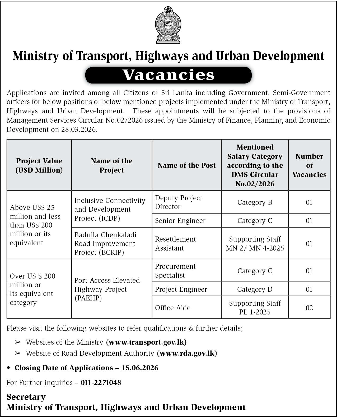 Ministry of Transport Job Vacancies 2026 - RDA Project Opportunities 1 ministry of transport job may 2026