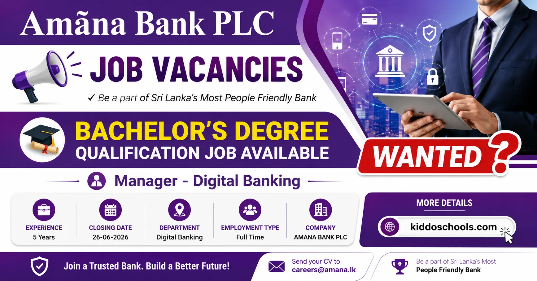 Amana Bank Job Vacancies 2026 - Manager