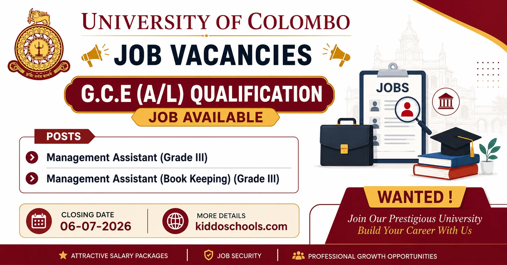 Colombo University Vacancies 2026 - Management Assistant