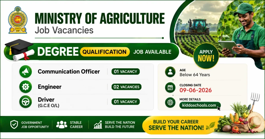 Ministry of Agriculture Job Vacancies 2026 - June (3 Posts)